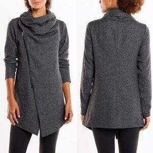 Lucy Take A Pause Draped Sweatshirt Cardigan Zip Up Cowl Neck Asymmetrical SOFT!